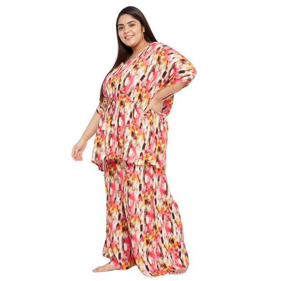 Abstract Printed Cream Color Rayon Co-Ord Set Dress for Women by Gypsie Blu - Picture 13 of 14